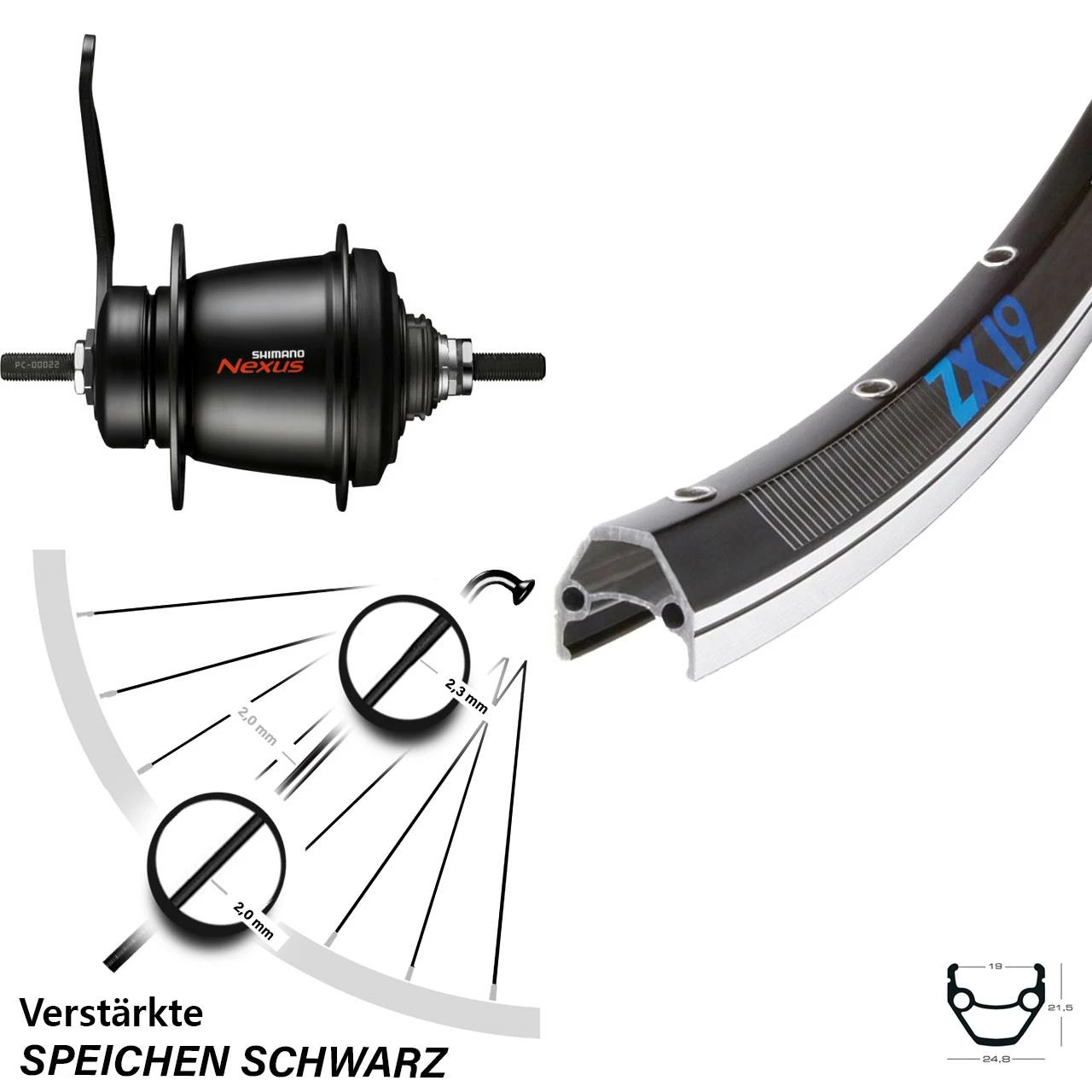 Exal ZX 19 Hinterrad 26 Zoll mit Shimano Nexus 7-Gang und Rücktrittbremse - Schwarz 1 Exal ZX 19 Hinterrad 26 Zoll mit Shimano Nexus 7-Gang und Rücktrittbremse - Schwarz