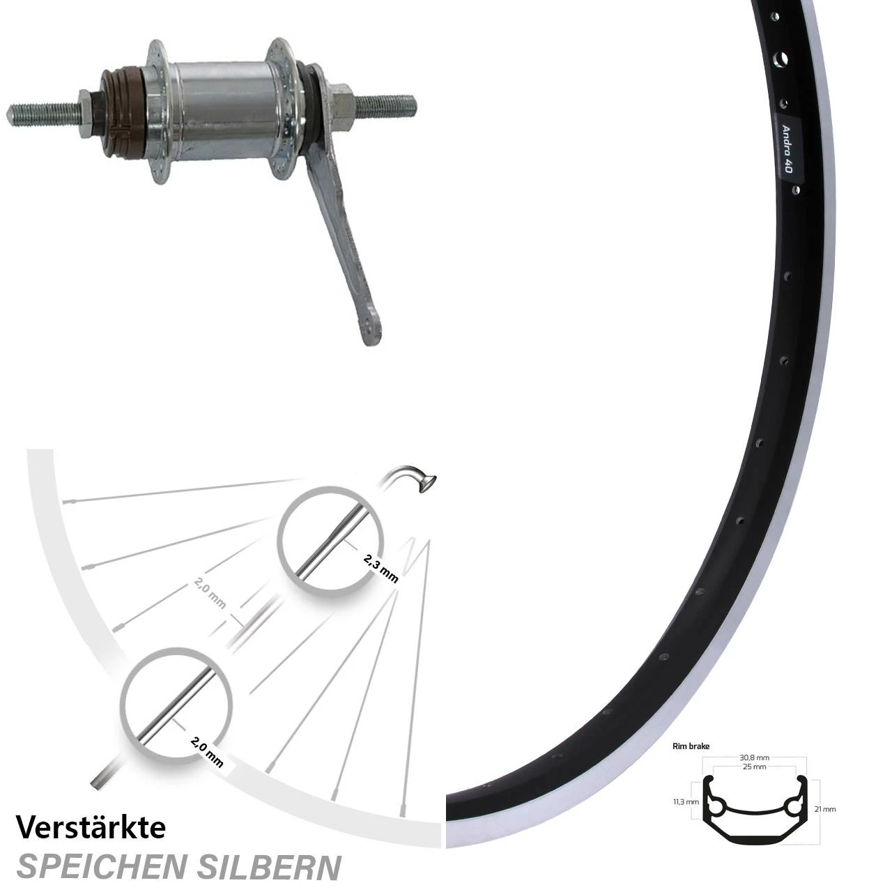 26 Zoll Ryde Andra 40 Hinterrad mit Shimano 1-Gang Nabe - Hinterräder mit Rücktrittbremse für Trekkingrad & Citybike