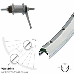 28 Zoll Ryde 1-Gang Hinterrad mit Shimano Rücktrittnabe Zac 2000, Silber - Hinterräder mit Rücktrittbremse für Trekking- und Citybikes