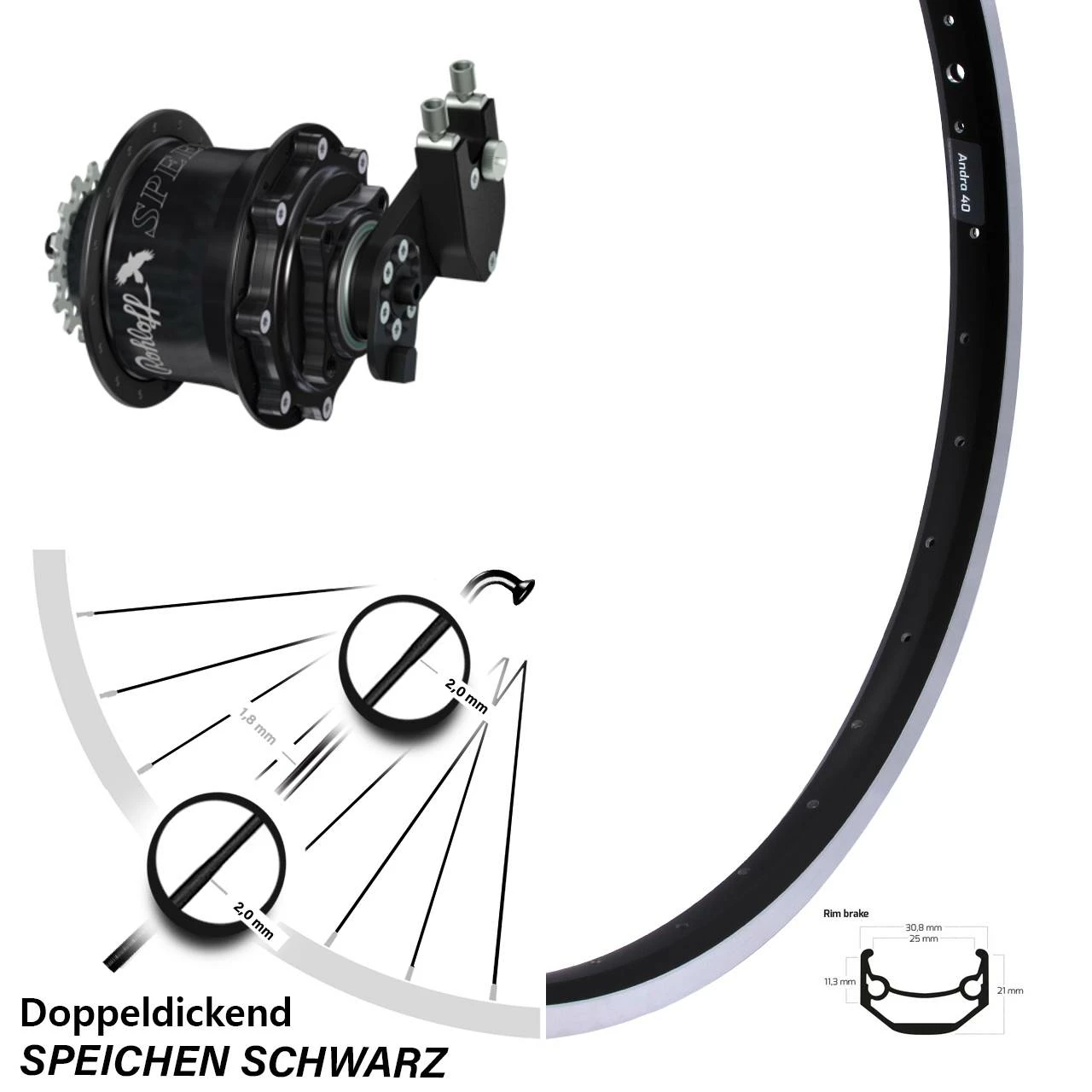 28 Zoll Ryde Andra 40 Hinterrad mit Rohloff Speedhub CC DB OEM Schwarz - Für E-Bike/Hinterräder mit Nabenschaltung 1 28 Zoll Ryde Andra 40 Hinterrad mit Rohloff Speedhub CC DB OEM Schwarz - Für E-Bike/Hinterräder mit Nabenschaltung