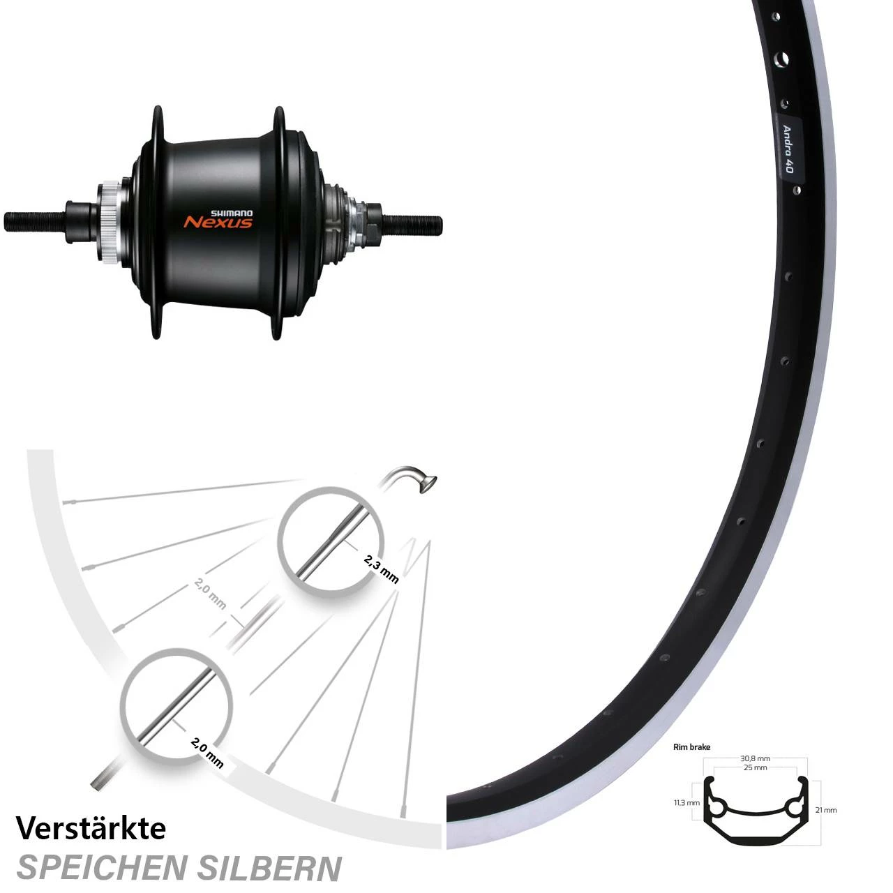 28 Zoll Ryde Andra 40 Hinterrad mit Shimano Nexus 7-Gang Nabenschaltung & Centerlock - Für E-Bikes 1 28 Zoll Ryde Andra 40 Hinterrad mit Shimano Nexus 7-Gang Nabenschaltung & Centerlock - Für E-Bikes