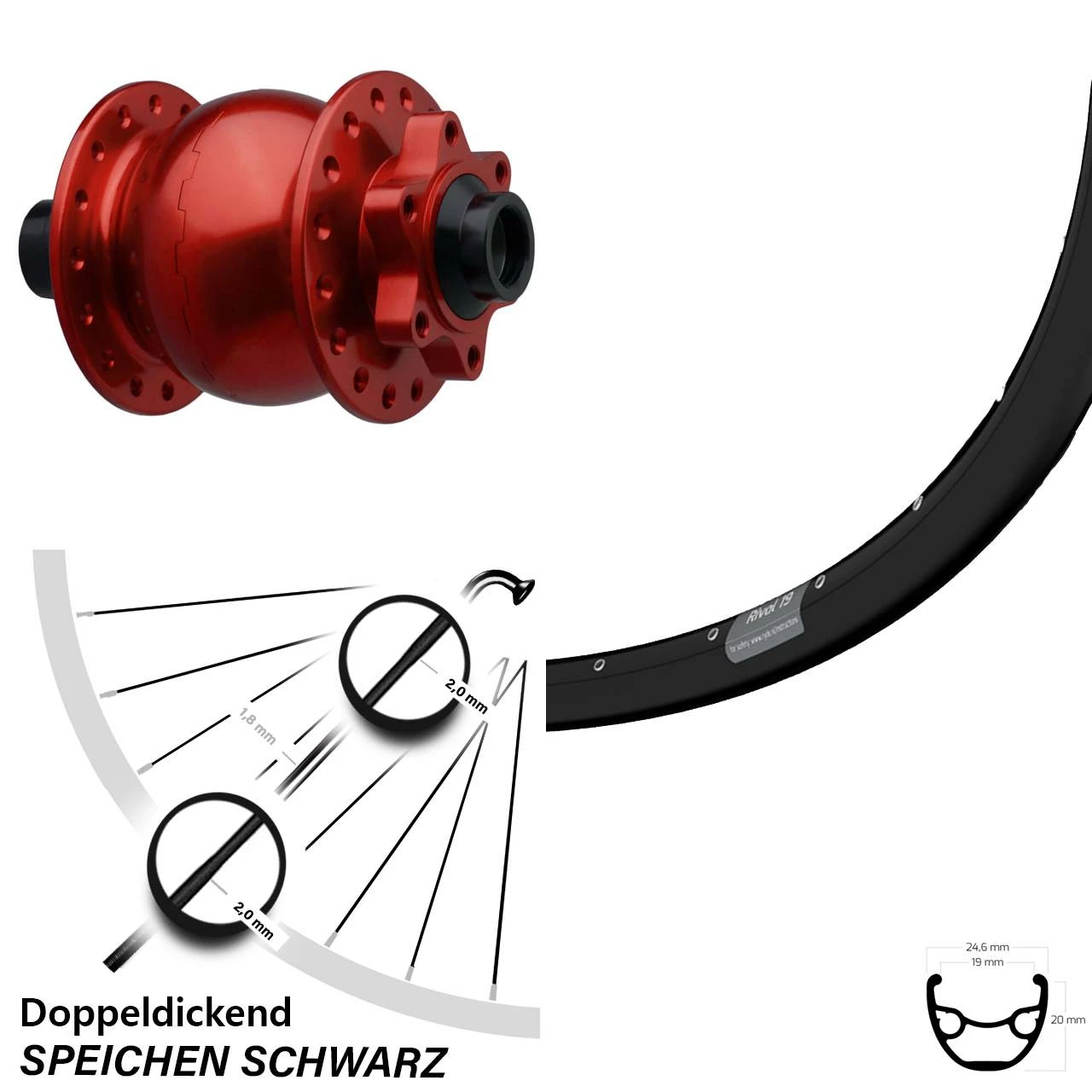 Vorderrad 27,5 Zoll Ryde Rival 19 Boost Nabendynamo Son 28-15 Rot | Hochwertiges Dynamo-Vorderrad für E-Bikes & Fahrräder 1 Vorderrad 27,5 Zoll Ryde Rival 19 Boost Nabendynamo Son 28-15 Rot | Hochwertiges Dynamo-Vorderrad für E-Bikes & Fahrräder