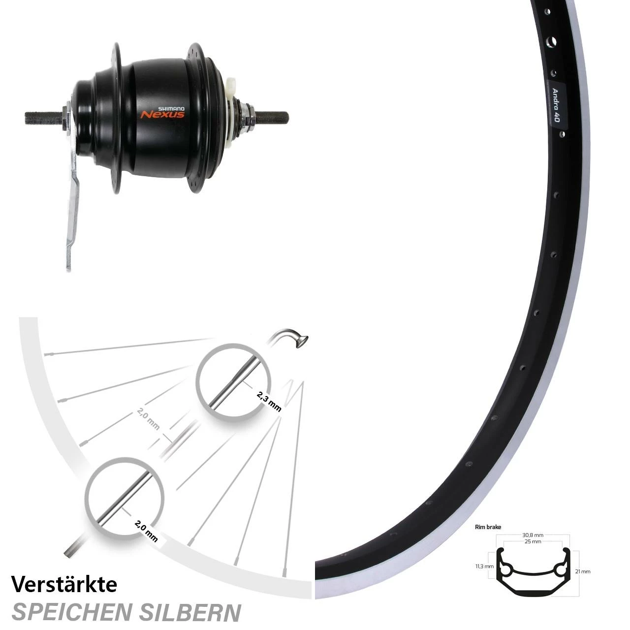 Hinterrad 28 Zoll Ryde Andra 40 Schwarz Shimano Nexus 8-Gang Rücktritt für E-Bike 1 Hinterrad 28 Zoll Ryde Andra 40 Schwarz Shimano Nexus 8-Gang Rücktritt für E-Bike