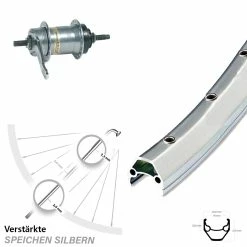 26 Zoll Hinterrad Ryde ZAC 2000 Shimano 3-Gang Mit Rücktritt - Hochwertiges Hinterrad für Trekking- und Citybikes