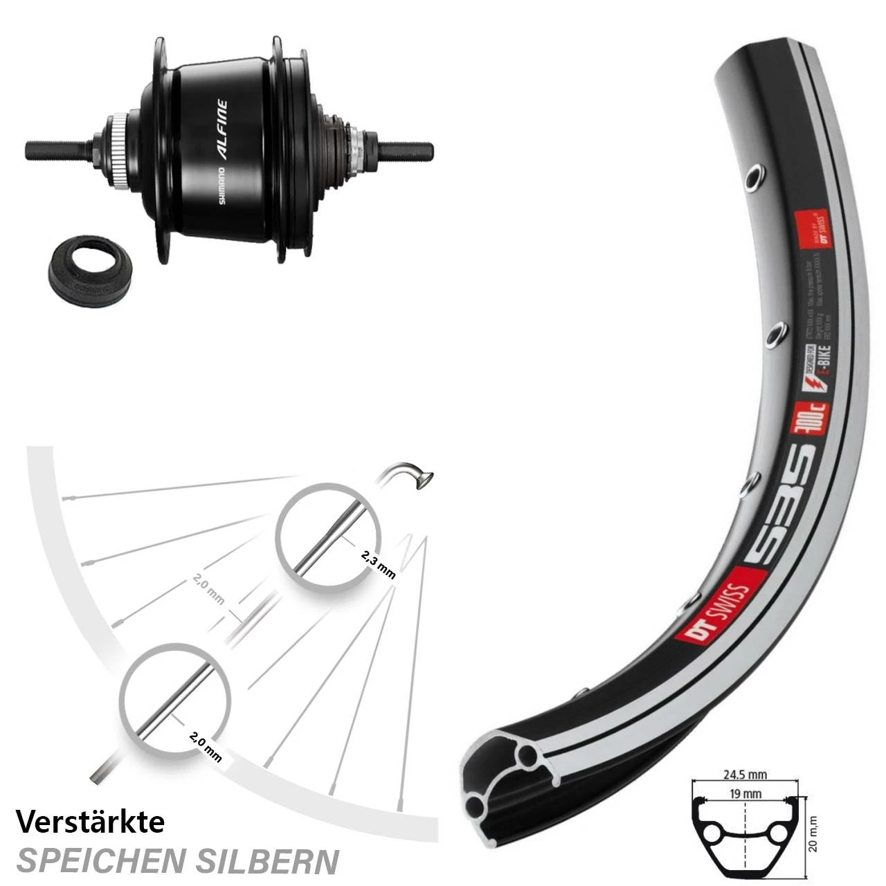 DT Swiss 535 Hinterrad 28 Zoll mit Shimano Alfine 8-Gang für E-Bike | Hochwertiges Laufrad 1 DT Swiss 535 Hinterrad 28 Zoll mit Shimano Alfine 8-Gang für E-Bike | Hochwertiges Laufrad