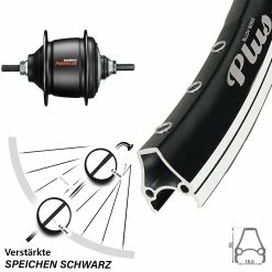 28 Zoll Rodi Airline Plus Hinterrad Schwarz Shimano Nexus 8-Gang Freilauf - Hochwertiges E-Bike Hinterrad