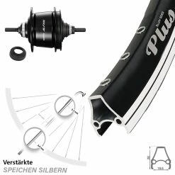 Rodi Airline Plus Hinterrad 28 Zoll mit Shimano 8-Gang Alfine Nabenschaltung - Schwarz