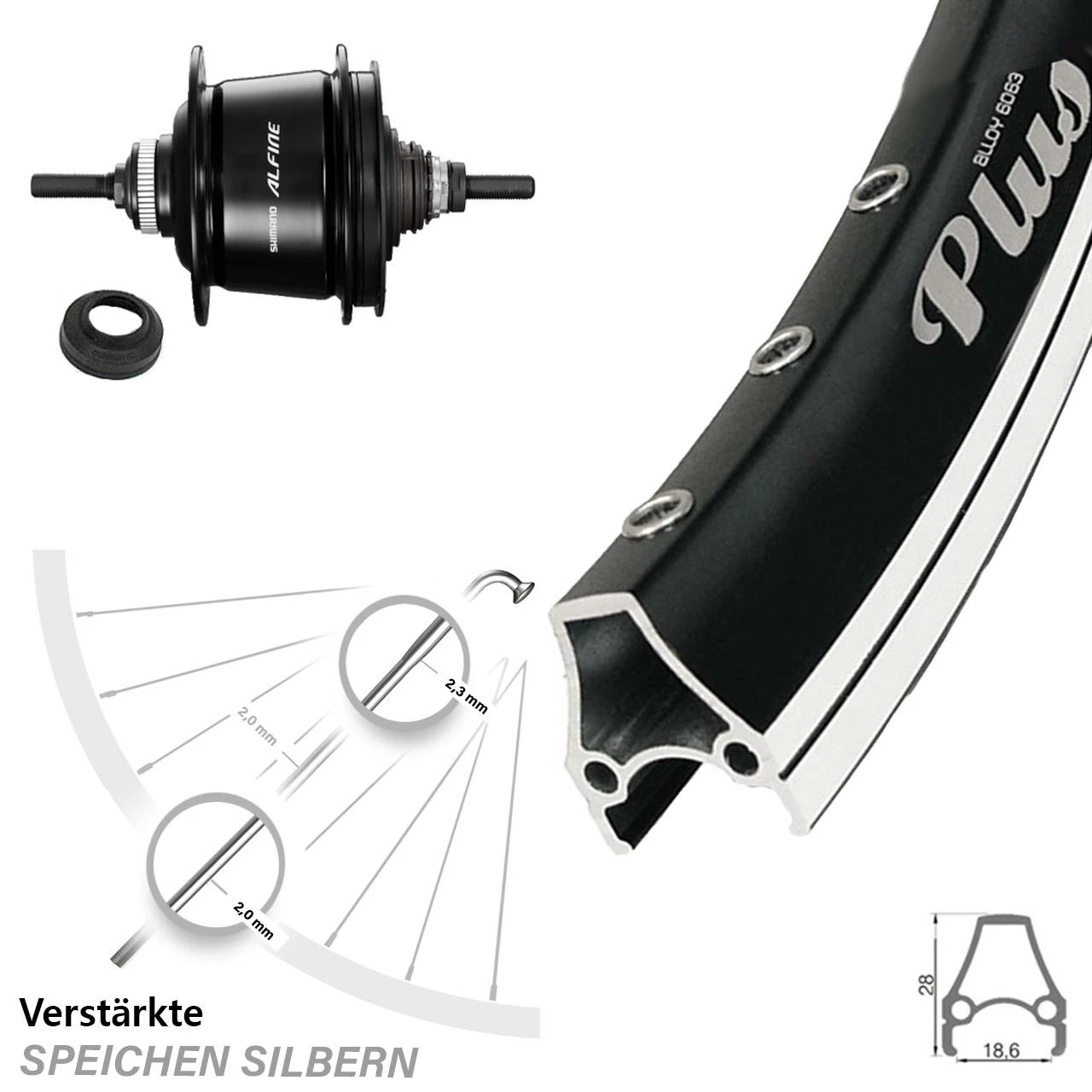 Rodi Airline Plus Hinterrad 28 Zoll mit Shimano 8-Gang Alfine Nabenschaltung - Schwarz 1 Rodi Airline Plus Hinterrad 28 Zoll mit Shimano 8-Gang Alfine Nabenschaltung - Schwarz