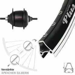 28 Zoll Rodi Hinterrad Airline Plus mit Shimano Nexus 8-Gang Premium in Schwarz - Für E-Bikes