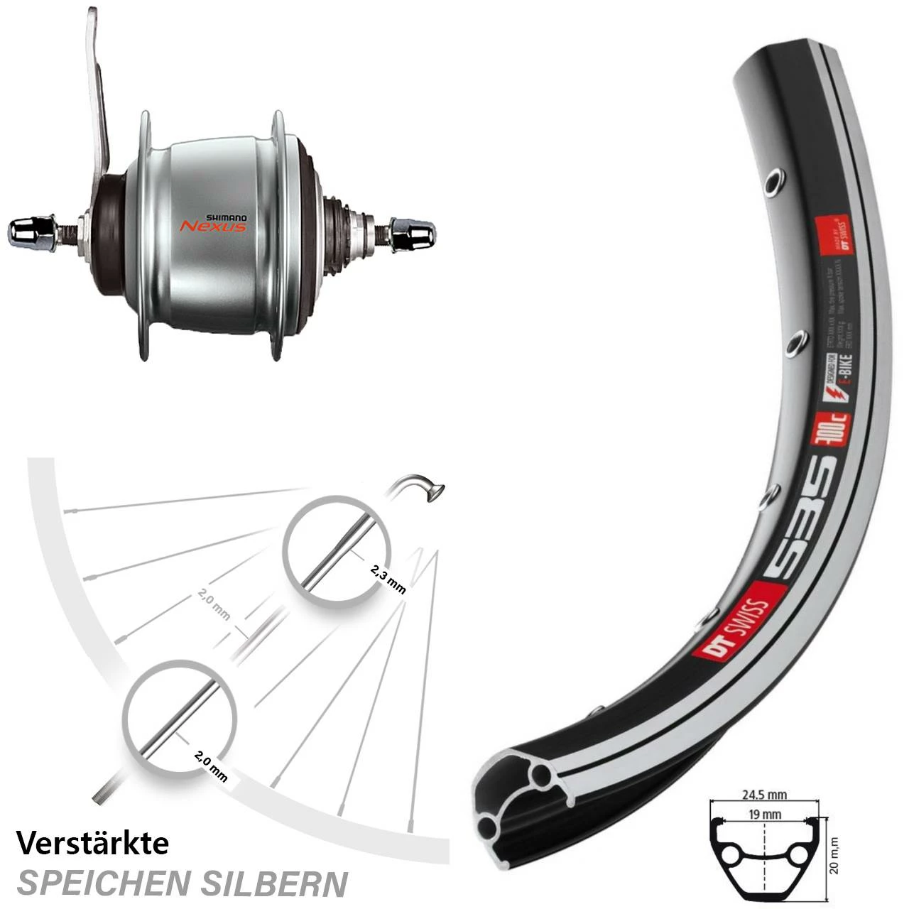 DT-Swiss Hinterrad mit Nabenschaltung 26 Zoll - Shimano 8-Gang Rücktritt für E-Bikes 1 DT-Swiss Hinterrad mit Nabenschaltung 26 Zoll - Shimano 8-Gang Rücktritt für E-Bikes