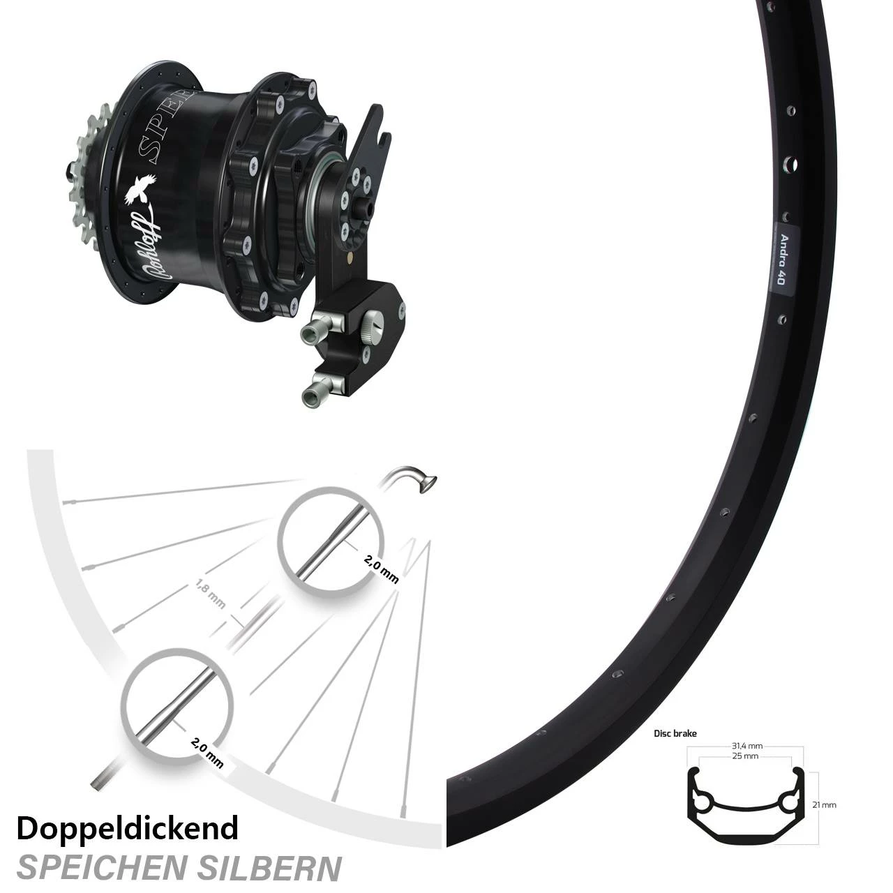Ryde Hinterrad 20 Zoll mit Rohloff Speedhub 500/14 OEM2 Andra 40 - Hochwertiges E-Bike Hinterrad für Nabenschaltung 1 Ryde Hinterrad 20 Zoll mit Rohloff Speedhub 500/14 OEM2 Andra 40 - Hochwertiges E-Bike Hinterrad für Nabenschaltung