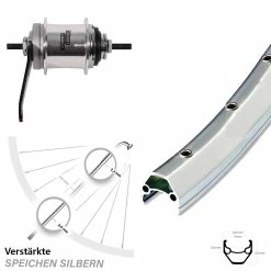 26 Zoll Hinterrad mit Sturmey Archer 3-Gang Nabenschaltung und Rücktrittbremse - Ryde Zac 2000 Silbern