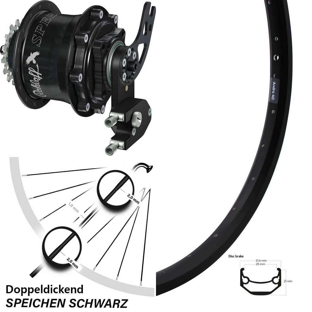 Rohloff Hinterrad 28 Zoll Speedhub CC DB PM Schwarz Ryde Andra 40 - Für E-Bike 1 Rohloff Hinterrad 28 Zoll Speedhub CC DB PM Schwarz Ryde Andra 40 - Für E-Bike