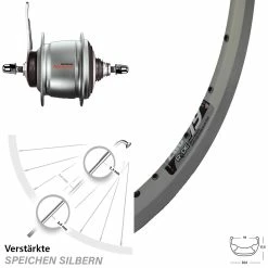 Hinterrad 26 Zoll Shimano Nexus 8 Gang Ryde Zac-19 Silbern Rücktritt | Hochwertiges Hinterrad für Trekking- und Citybikes