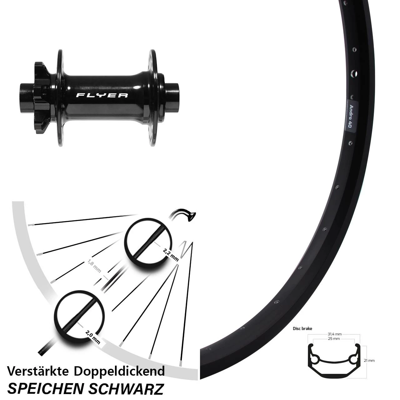 Schwarzes 29 Zoll Boost Vorderrad Ryde Andra 40 Disc Formula DC711 - Für E-Bike 1 Schwarzes 29 Zoll Boost Vorderrad Ryde Andra 40 Disc Formula DC711 - Für E-Bike