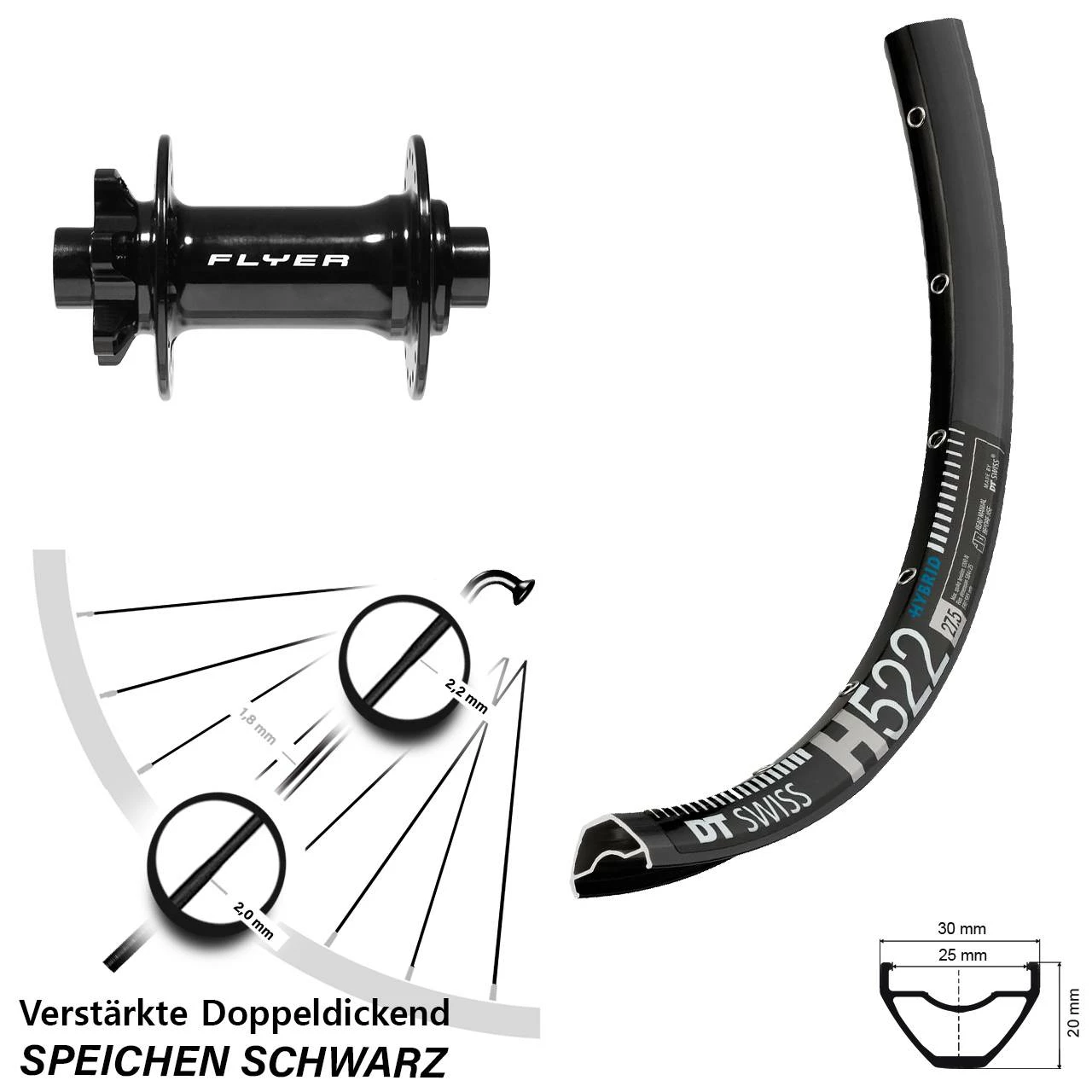 DT Swiss H 522 Vorderrad 29 Zoll MTB Schwarz Formula Boost DC-711 - Für E-Bike 1 DT Swiss H 522 Vorderrad 29 Zoll MTB Schwarz Formula Boost DC-711 - Für E-Bike