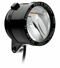 SON Edelux II Scheinwerfer Schwarz Eloxiert 36 cm Kabel für Brompton - 100 Lux Dynamo-Frontscheinwerfer