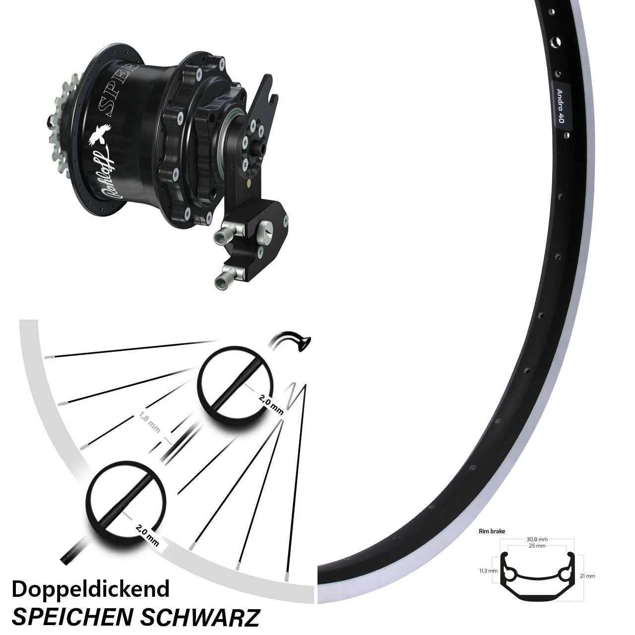 Rohloff Speedhub 500/14 Hinterrad Ryde Andra 40 28 Zoll Schwarz - Hochwertiges E-Bike Hinterrad mit Nabenschaltung 1 Rohloff Speedhub 500/14 Hinterrad Ryde Andra 40 28 Zoll Schwarz - Hochwertiges E-Bike Hinterrad mit Nabenschaltung