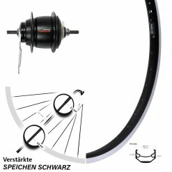 24 Zoll Ryde Andra 40 Hinterrad mit Shimano Nexus 8-Gang Nabenschaltung und Rücktritt - Schwarz