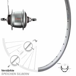 Ryde Hinterrad 27,5 Zoll Silber Shimano Nexus 8 Gang Nabenschaltung mit Rücktrittbremse | Trekkingrad & Citybike