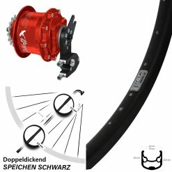 Ryde Rohloff CCOEM2 Rot Hinterrad 28 Zoll Andra 30 Disc Schwarz - Hochwertiges Hinterrad für E-Bikes mit Nabenschaltung