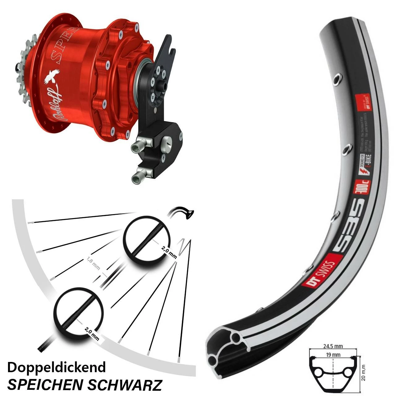 DT Swiss Hinterrad 26 Zoll Rohloff Speedhub Rot 500/14 DT Swiss 535 - Hochwertiges E-Bike Hinterrad mit Nabenschaltung 1 DT Swiss Hinterrad 26 Zoll Rohloff Speedhub Rot 500/14 DT Swiss 535 - Hochwertiges E-Bike Hinterrad mit Nabenschaltung
