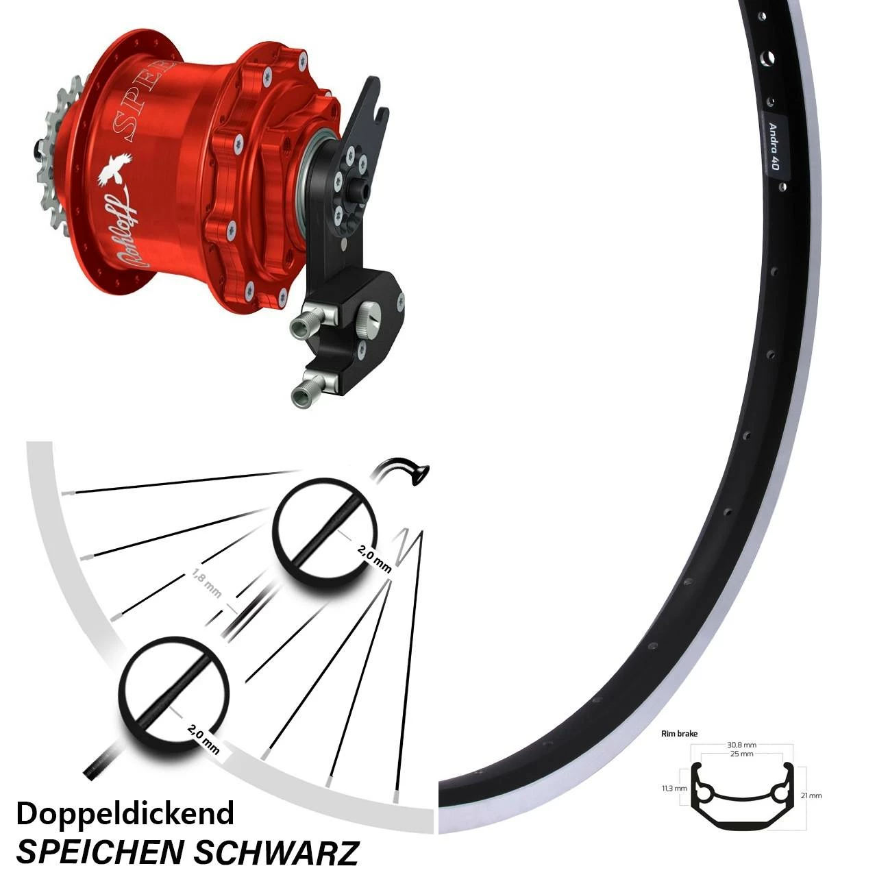 27,5 Zoll Rohloff Speedhub Hinterrad CC DB OEM2 Rot Schwarz Ryde Andra 40 - Für E-Bike/Hinterräder mit Nabenschaltung 1 27,5 Zoll Rohloff Speedhub Hinterrad CC DB OEM2 Rot Schwarz Ryde Andra 40 - Für E-Bike/Hinterräder mit Nabenschaltung