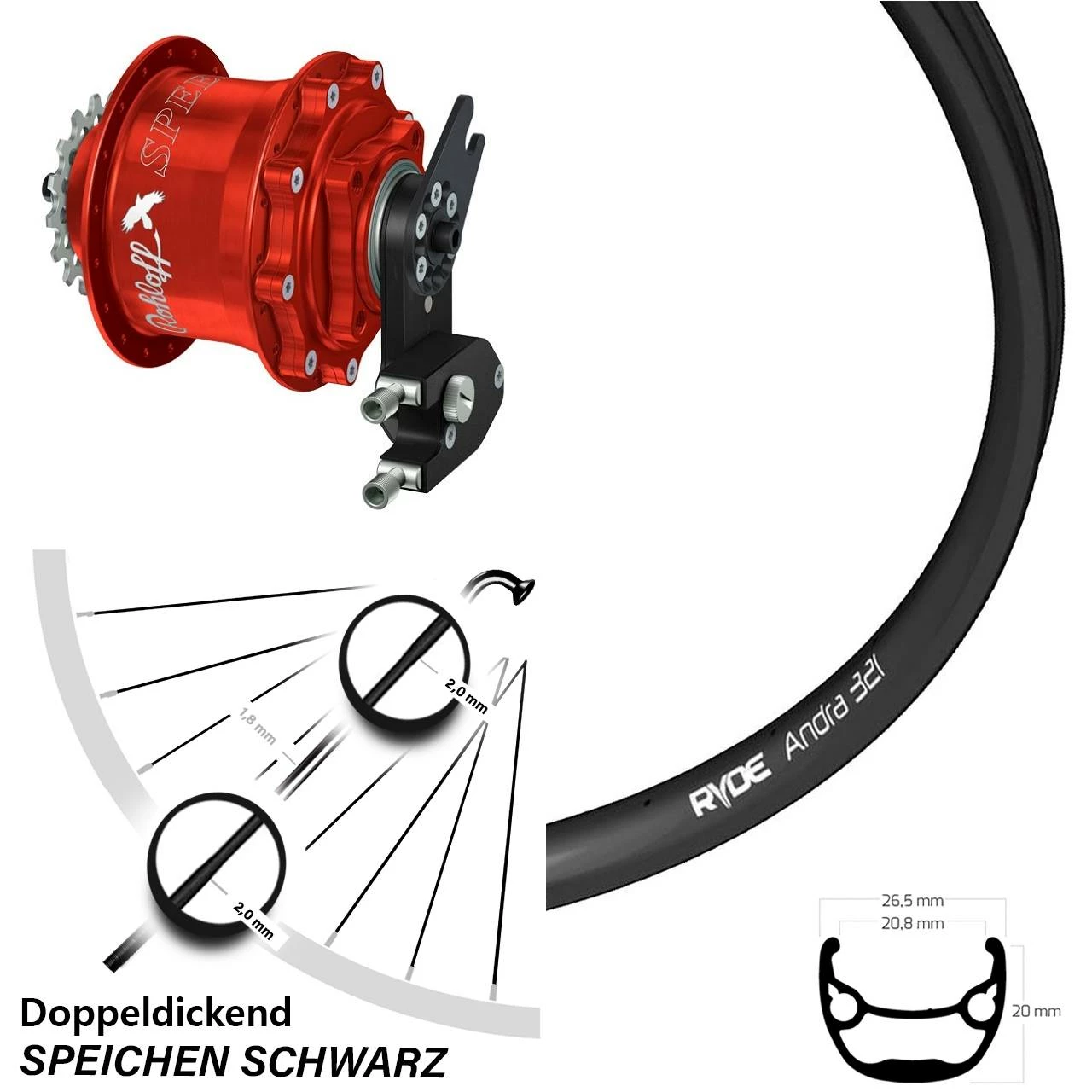 27,5 Zoll Rohloff Hinterrad Speedhub CC DB OEM2 Rot Schwarz Ryde Andra 321 - Hochwertiges E-Bike Hinterrad mit Nabenschaltung 1 27,5 Zoll Rohloff Hinterrad Speedhub CC DB OEM2 Rot Schwarz Ryde Andra 321 - Hochwertiges E-Bike Hinterrad mit Nabenschaltung