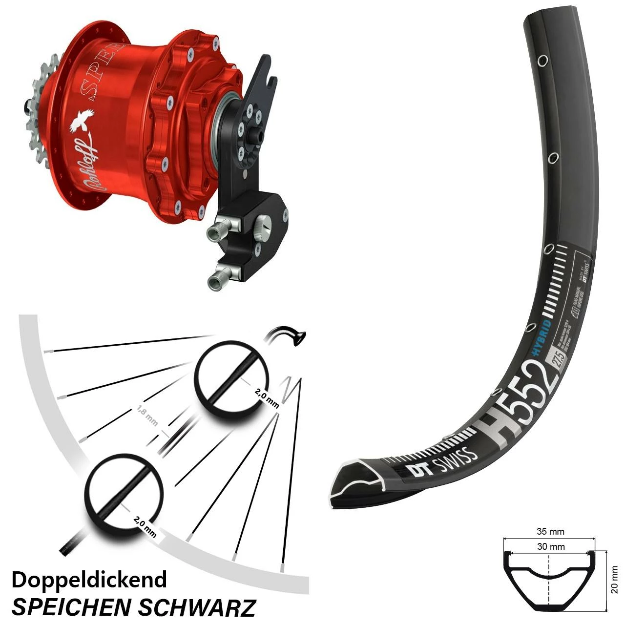 DT Swiss 27,5 Zoll Rohloff 500/14 CC OEM2 Rot DT Swiss H 552 Disc Hinterrad für E-Bike mit Nabenschaltung 1 DT Swiss 27,5 Zoll Rohloff 500/14 CC OEM2 Rot DT Swiss H 552 Disc Hinterrad für E-Bike mit Nabenschaltung