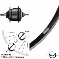 Hinterrad 27,5 Zoll Ryde Andra 35 Shimano Nexus 8-Gang Schwarz - Hochwertiges E-Bike Hinterrad mit Nabenschaltung
