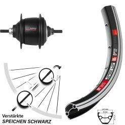 DT Swiss 535 Hinterrad 26 Zoll mit Shimano Nexus 8-Gang für E-Bike - Premium Schwarz