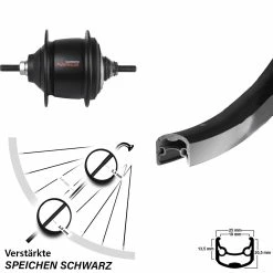 Ryde Andra 30 28 Zoll Hinterrad mit Shimano Nexus 8-Gang für E-Bike | Premium Schwarz