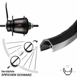 26 Zoll Ryde ZAC 2000 Hinterrad mit Rücktrittbremse, Shimano SGC3001 7-Gang, Schwarz – Ideal für Trekking- und Citybikes