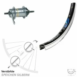 Shimano 3-Gang Nabenschaltung mit Rücktritt 26 Zoll Exal SP-19 Hinterrad für Trekking- und Citybikes