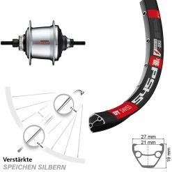 DT Swiss Hinterrad 28 Zoll mit 545 Felge und Shimano Nexus 7-Gang Nabenschaltung für E-Bike mit Scheibenbremse