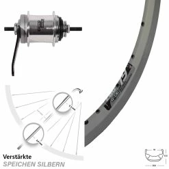 26 Zoll Hinterrad Ryde Zac19 mit Sturmey Archer 3-Gang Nabenschaltung - Hinterräder mit Rücktrittbremse für Trekking- und Citybikes