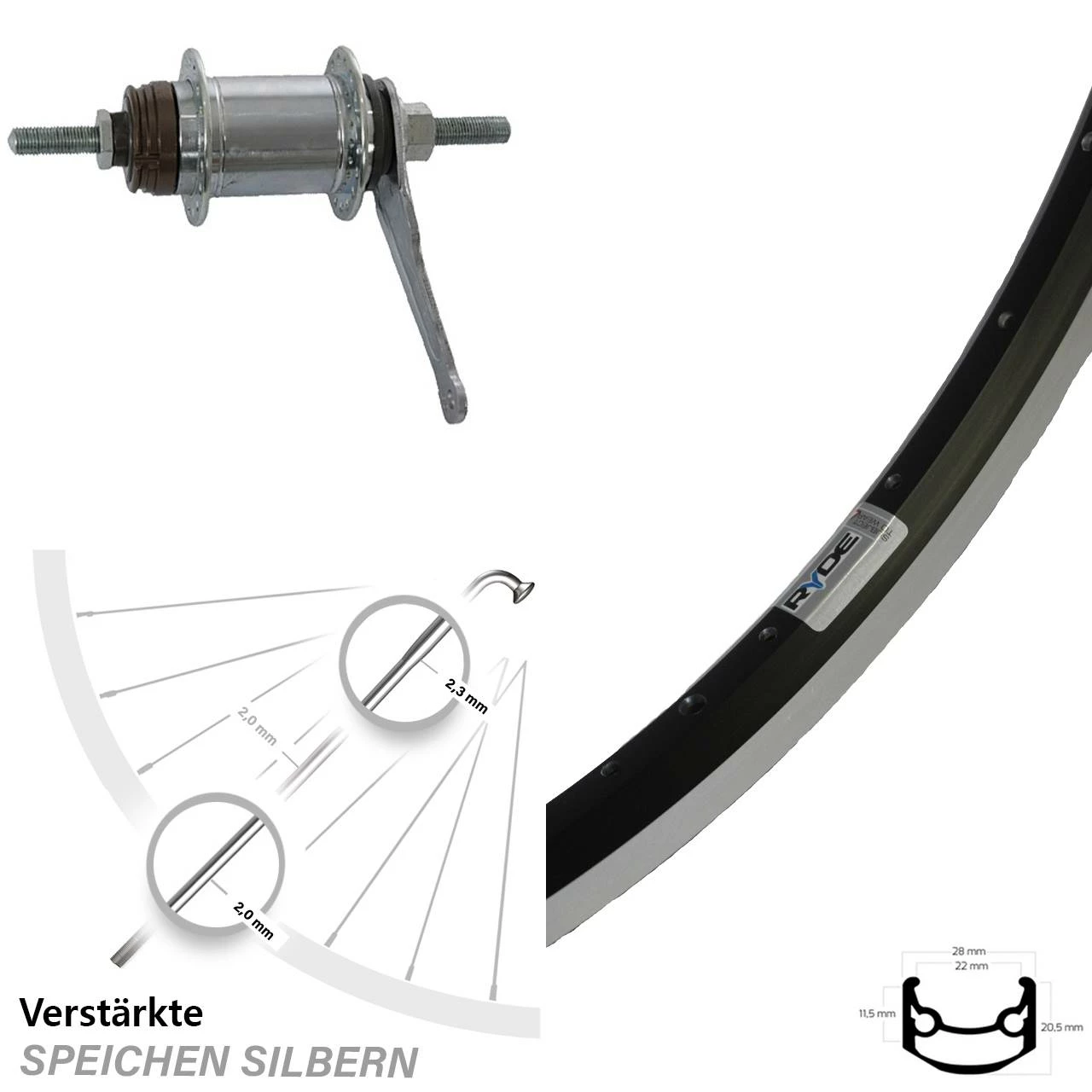 Ryde Hinterrad 28 Zoll Shimano Nabe mit Rücktrittbremse - Andra 35 für Trekking- und Citybikes 1 Ryde Hinterrad 28 Zoll Shimano Nabe mit Rücktrittbremse - Andra 35 für Trekking- und Citybikes