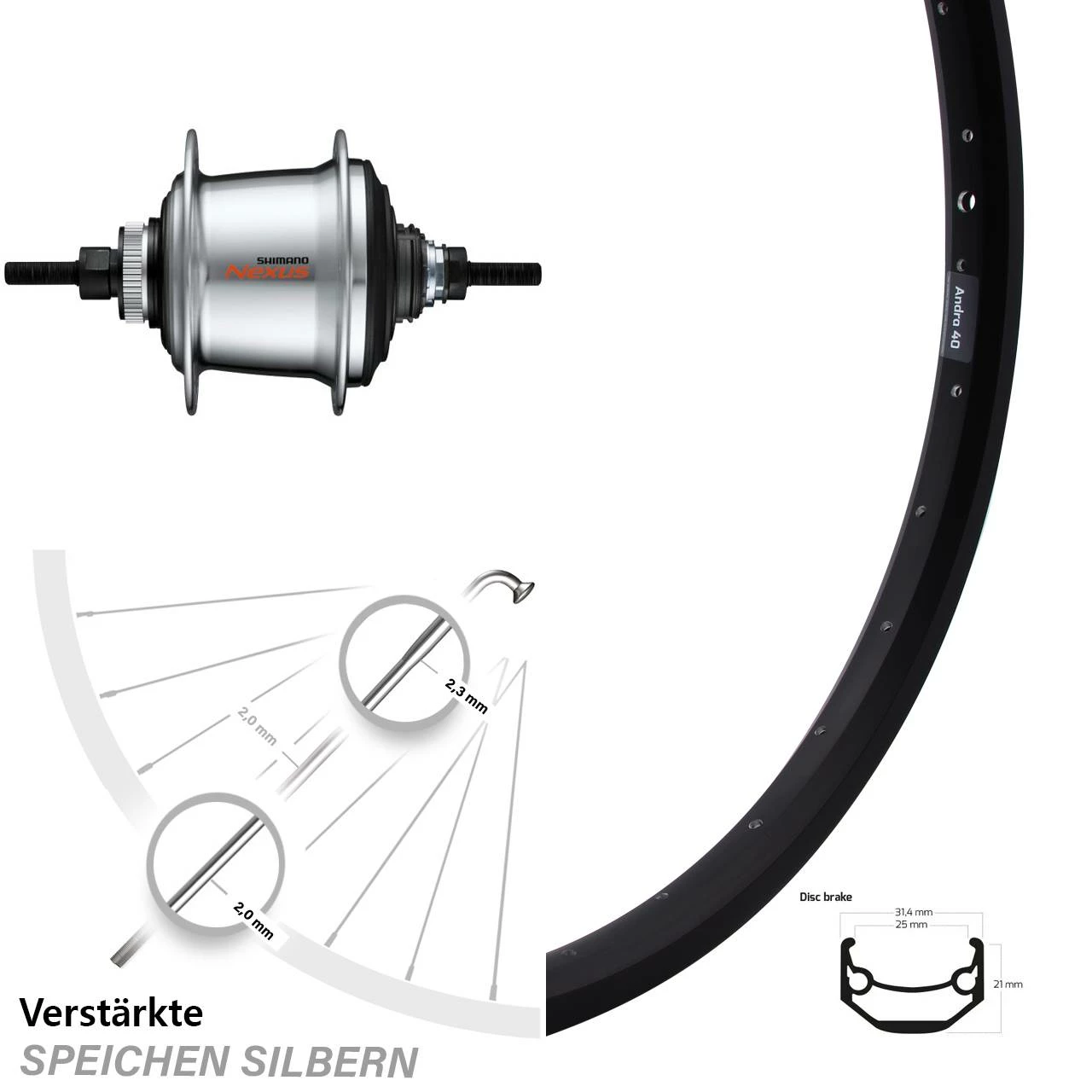 Hinterrad 26 Zoll Ryde Andra 40 Disc Shimano Nexus 7-Gang Centerlock für E-Bikes 1 Hinterrad 26 Zoll Ryde Andra 40 Disc Shimano Nexus 7-Gang Centerlock für E-Bikes