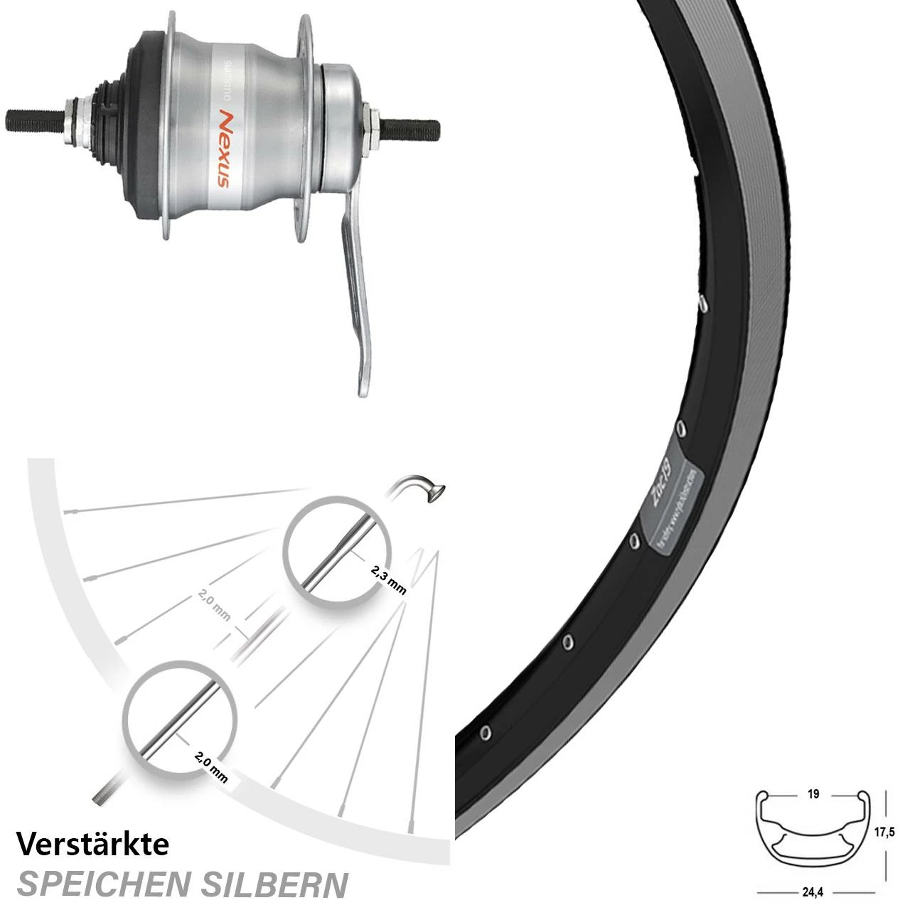26 Zoll Ryde Hinterrad mit Shimano Nexus 7-Gang SG-7C30 und Rücktrittbremse - Schwarz 1 26 Zoll Ryde Hinterrad mit Shimano Nexus 7-Gang SG-7C30 und Rücktrittbremse - Schwarz