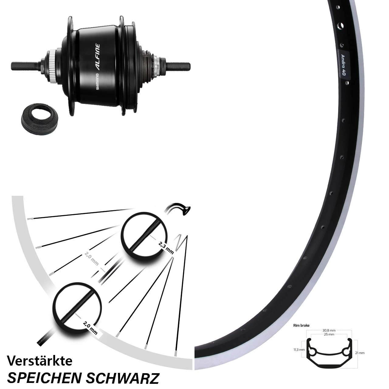 27,5 Zoll Ryde Andra 40 Hinterrad mit Shimano Alfine 8-Gang Nabenschaltung - Hochwertiges E-Bike Hinterrad 1 27,5 Zoll Ryde Andra 40 Hinterrad mit Shimano Alfine 8-Gang Nabenschaltung - Hochwertiges E-Bike Hinterrad