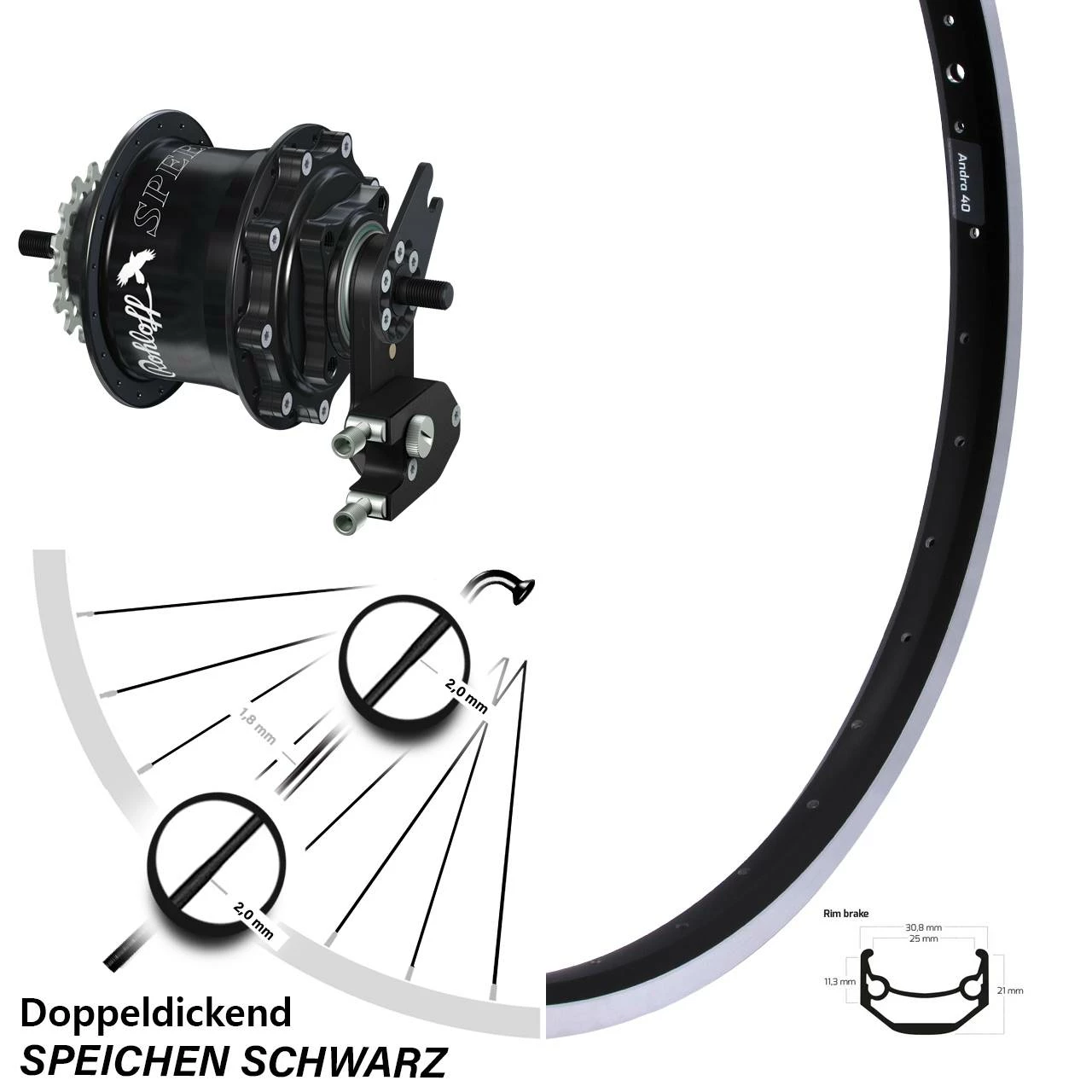 26 Zoll Hinterrad Rohloff TS DB OEM2 Tandem Schwarz Ryde Andra 40 - Für E-Bike/Hinterräder mit Nabenschaltung 1 26 Zoll Hinterrad Rohloff TS DB OEM2 Tandem Schwarz Ryde Andra 40 - Für E-Bike/Hinterräder mit Nabenschaltung