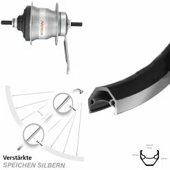 Hinterrad 26 Zoll Ryde ZAC 2000 Schwarz Shimano Nexus 7-Gang SG-7C30 - Hochwertiges Hinterrad für Trekking- und Citybikes