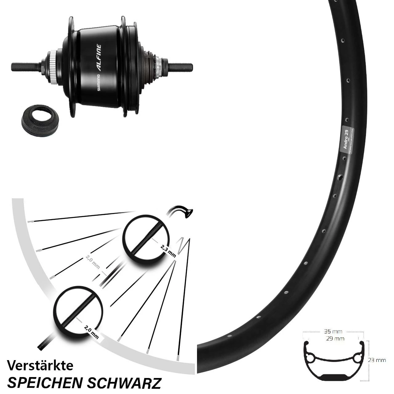 Hinterrad Fahrrad 26 Zoll Ryde Andra 29 mit Shimano Alfine 8-Gang Nabenschaltung - Für E-Bike 1 Hinterrad Fahrrad 26 Zoll Ryde Andra 29 mit Shimano Alfine 8-Gang Nabenschaltung - Für E-Bike