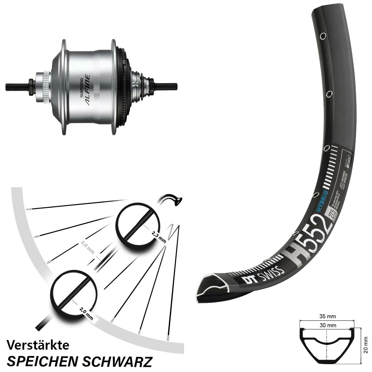 DT Swiss H 552 Disc Hinterrad 28 Zoll Schwarz - Shimano Alfine 11-Gang Nabenschaltung - Für E-Bike 1 DT Swiss H 552 Disc Hinterrad 28 Zoll Schwarz - Shimano Alfine 11-Gang Nabenschaltung - Für E-Bike