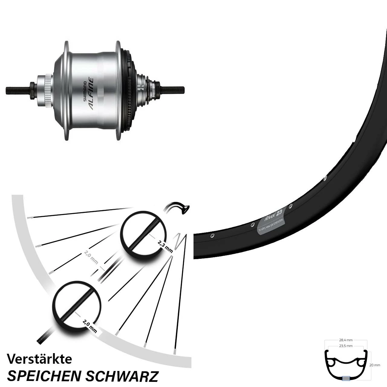 Hinterrad 28-29 Zoll Ryde Rival 23 Shimano Alfine Silbern 11-Gang - Hochwertiges E-Bike Hinterrad 1 Hinterrad 28-29 Zoll Ryde Rival 23 Shimano Alfine Silbern 11-Gang - Hochwertiges E-Bike Hinterrad