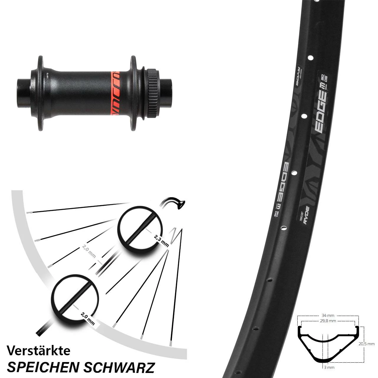 29 Zoll Ryde Edge M30 Vorderrad Steckachse 15/110 mm Formula CL-811 Boost Syncros - Für E-Bike/Vorderräder 1 29 Zoll Ryde Edge M30 Vorderrad Steckachse 15/110 mm Formula CL-811 Boost Syncros - Für E-Bike/Vorderräder