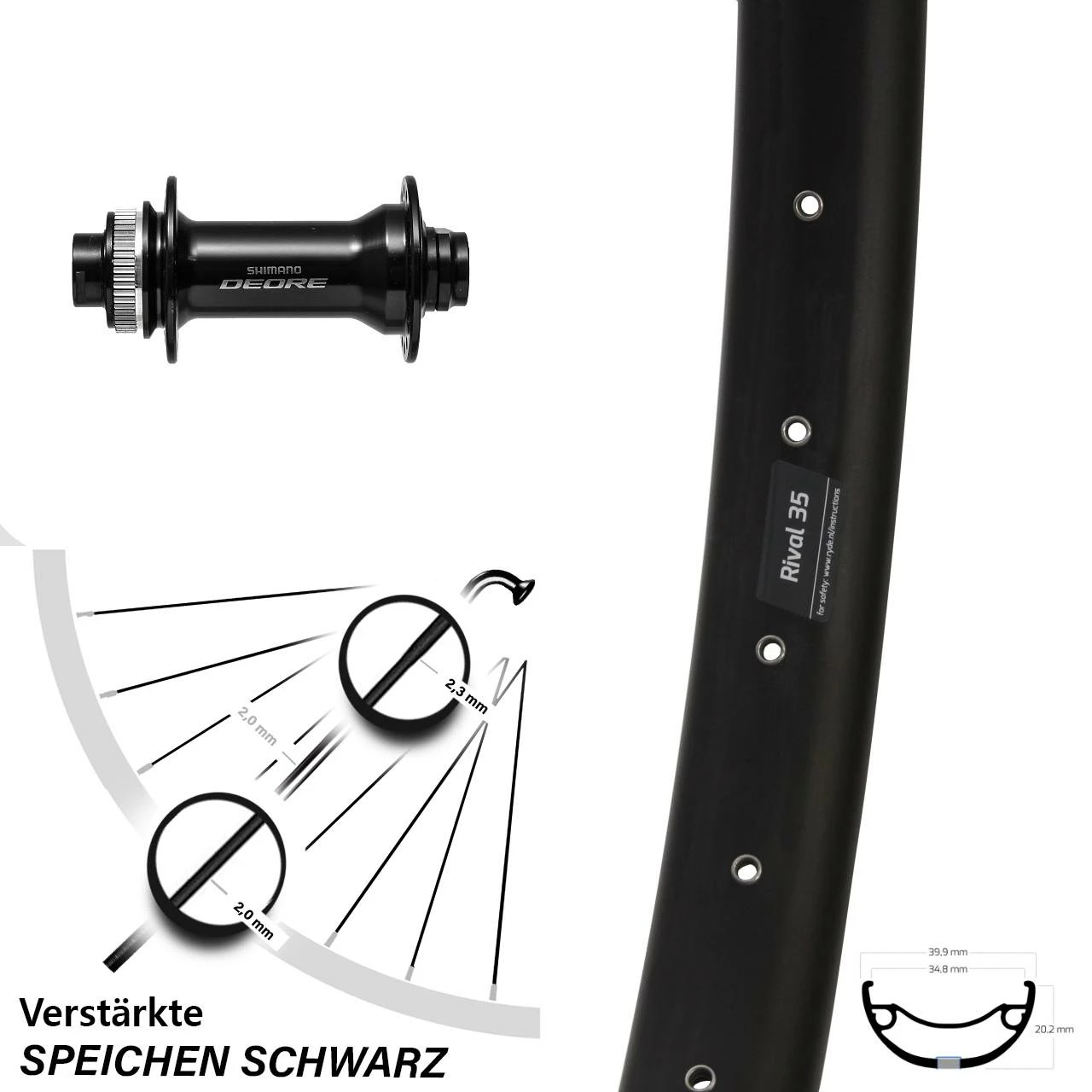 Ryde Rival 35 Boost Vorderrad 27,5+ Zoll mit Shimano Deore HB-M6010 Centerlock - Für E-Bike/Vorderräder 1 Ryde Rival 35 Boost Vorderrad 27,5+ Zoll mit Shimano Deore HB-M6010 Centerlock - Für E-Bike/Vorderräder