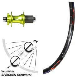 26 Zoll Laufrad XLC Evo Grün Eloxiert DRC ZZYZX Disc Steckachse 142 mm - Hinterrad für Lastenfahrrad & Kettenschaltung