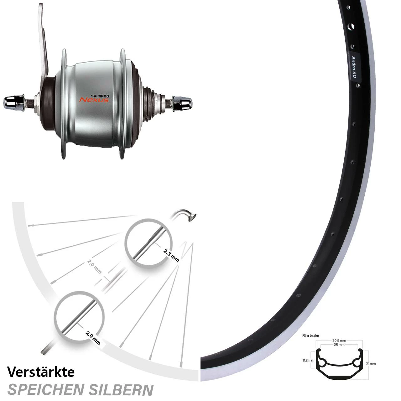Ryde Hinterrad 27,5 Zoll Rade Andra 40 mit Shimano Nexus 8-Gang Nabenschaltung und Rücktrittbremse - Für E-Bike 1 Ryde Hinterrad 27,5 Zoll Rade Andra 40 mit Shimano Nexus 8-Gang Nabenschaltung und Rücktrittbremse - Für E-Bike