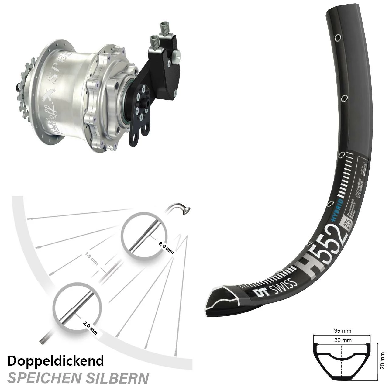 DT Swiss 27,5 Zoll Hinteres Rad H 552 mit Rohloff Speedhub CC DB - Für E-Bike/Hinterräder mit Nabenschaltung 1 DT Swiss 27,5 Zoll Hinteres Rad H 552 mit Rohloff Speedhub CC DB - Für E-Bike/Hinterräder mit Nabenschaltung